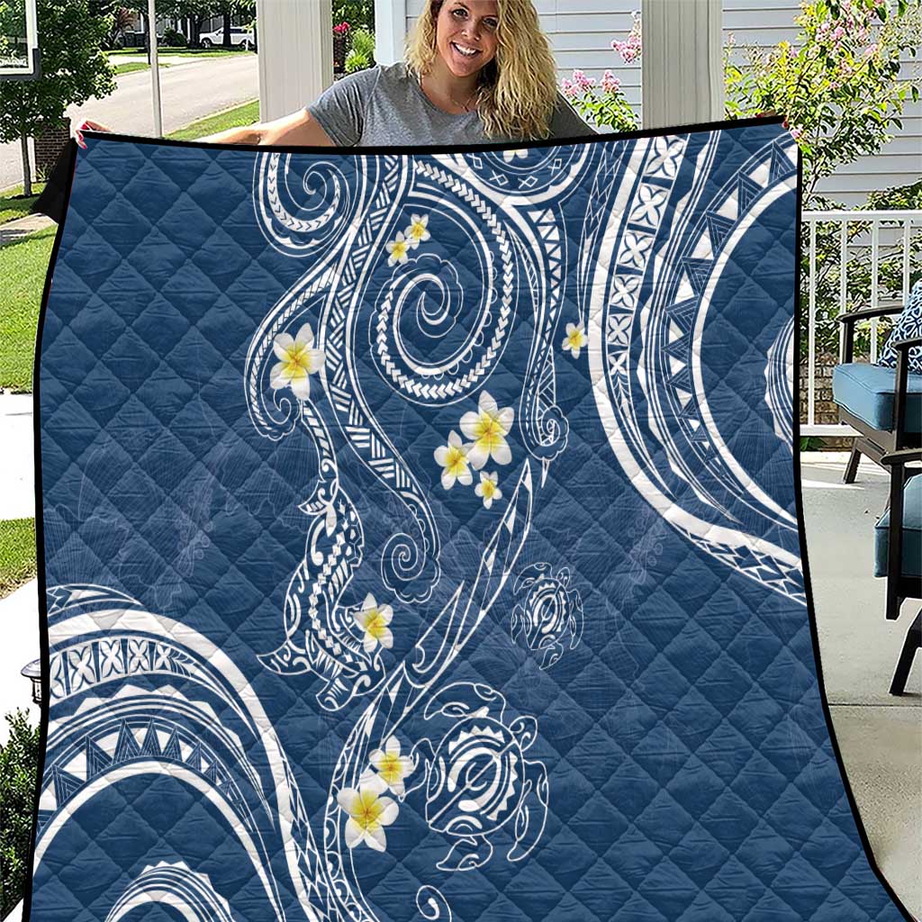 Polynesia Tribal Quilt Deep Blue Plumeria Tentacles LT7 Blue - Polynesian Pride