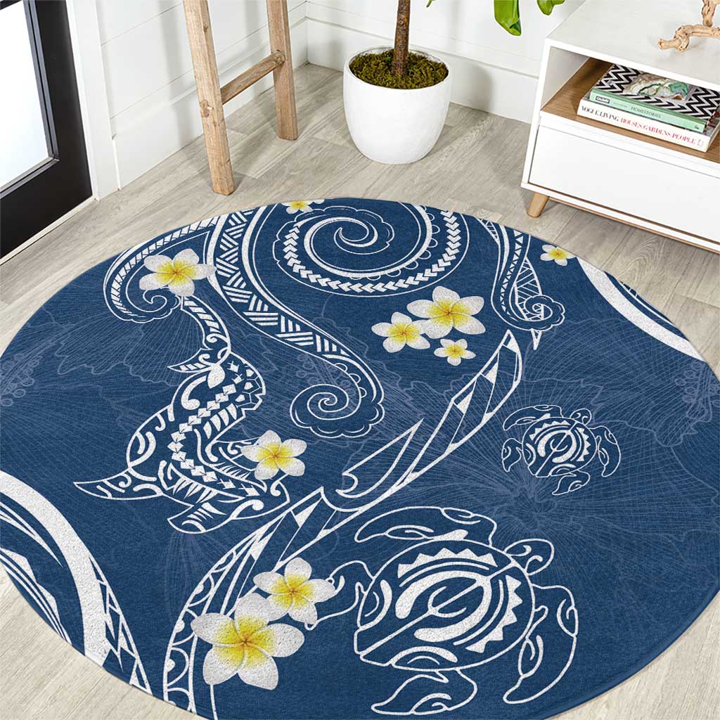 Polynesia Tribal Round Carpet Deep Blue Plumeria Tentacles LT7 Blue - Polynesian Pride