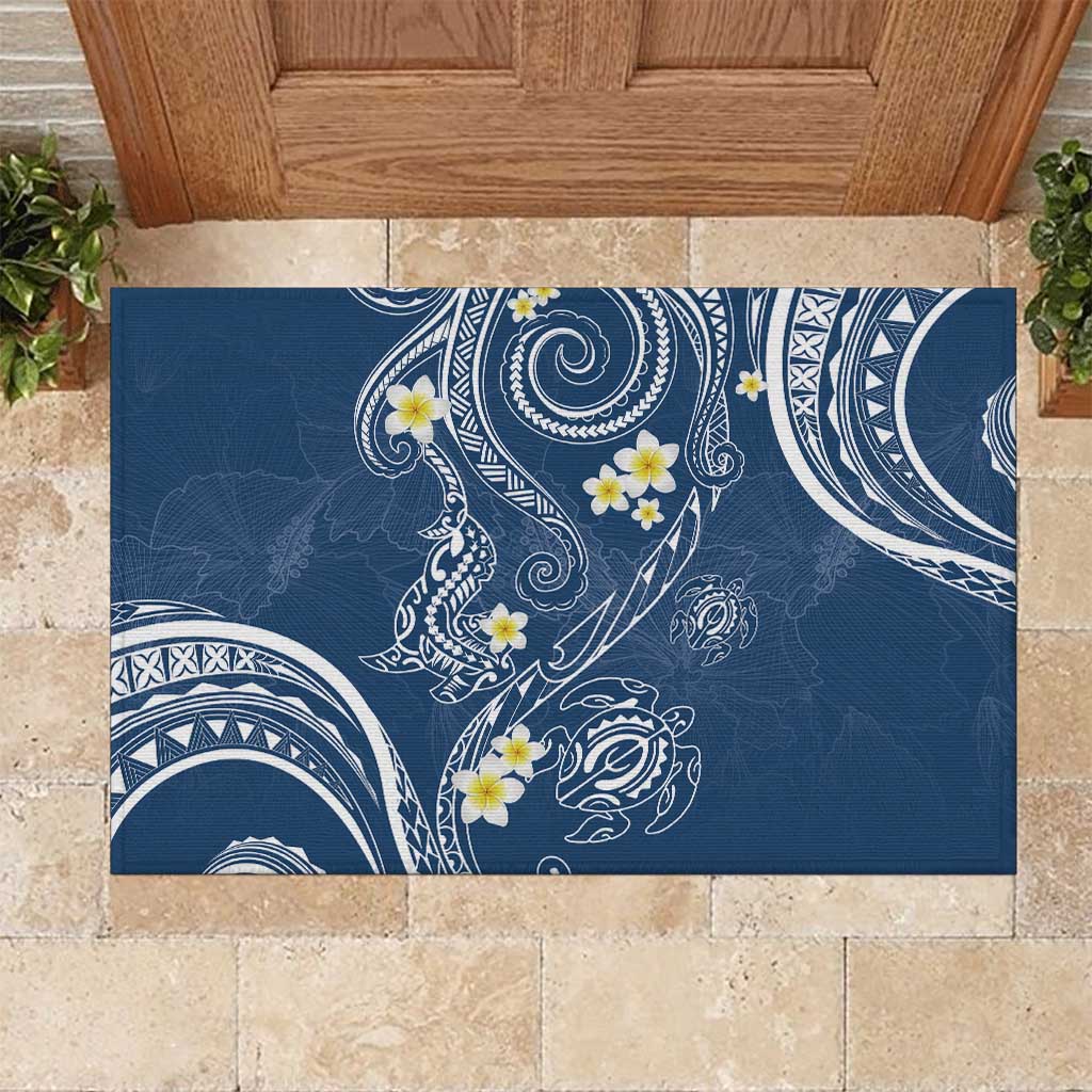 Polynesia Tribal Rubber Doormat Deep Blue Plumeria Tentacles LT7 Blue - Polynesian Pride
