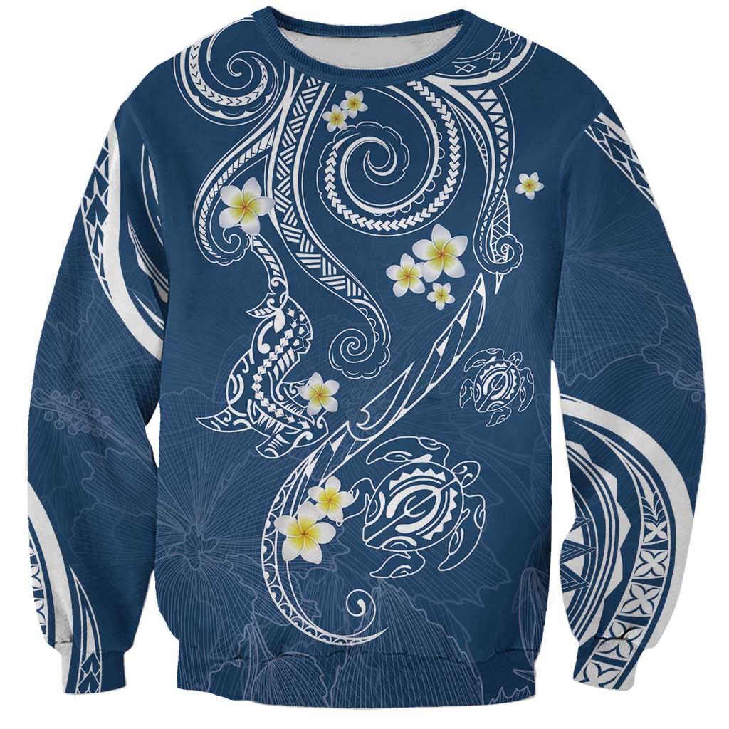 Polynesia Tribal Sweatshirt Deep Blue Plumeria Tentacles LT7 Unisex Blue - Polynesian Pride
