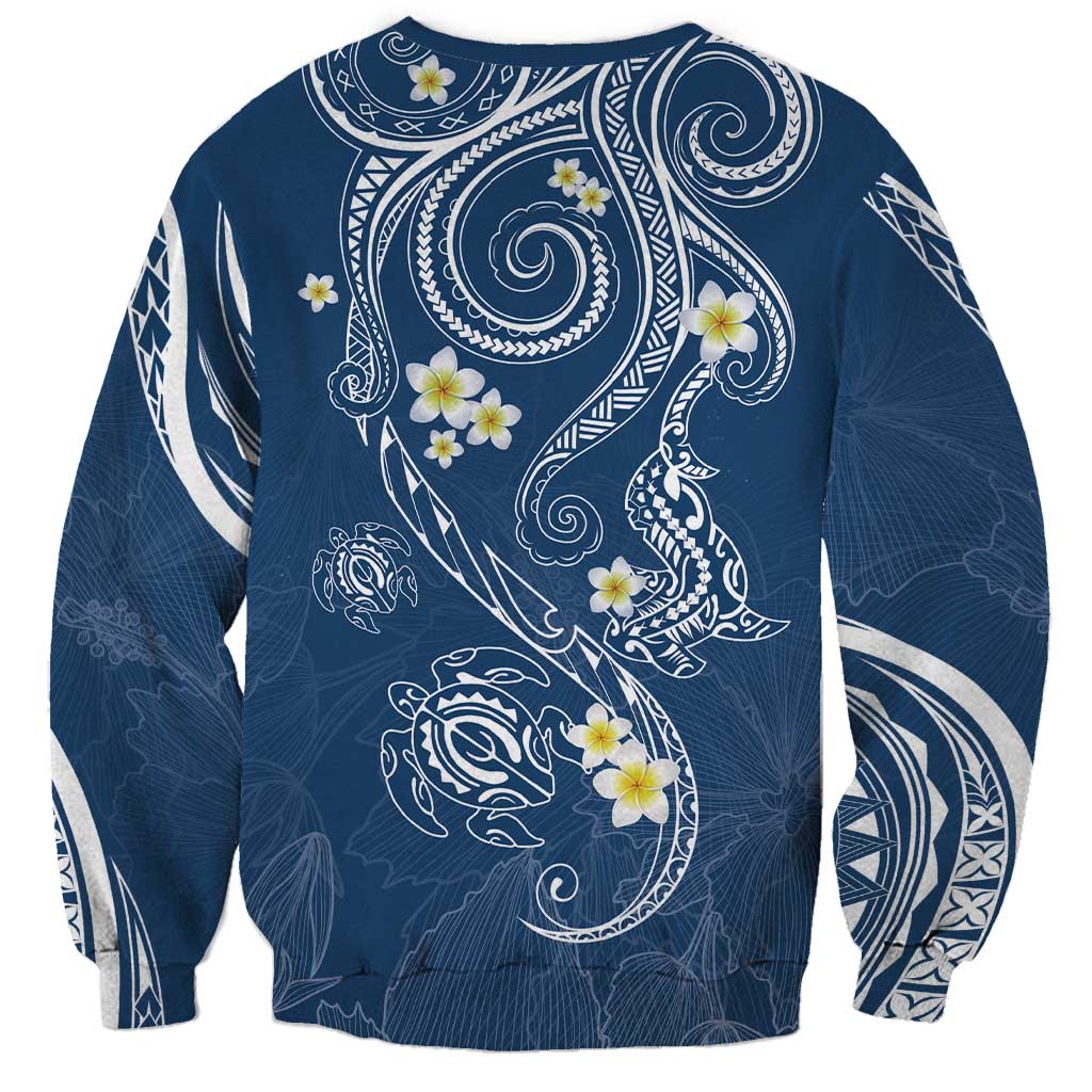 Polynesia Tribal Sweatshirt Deep Blue Plumeria Tentacles