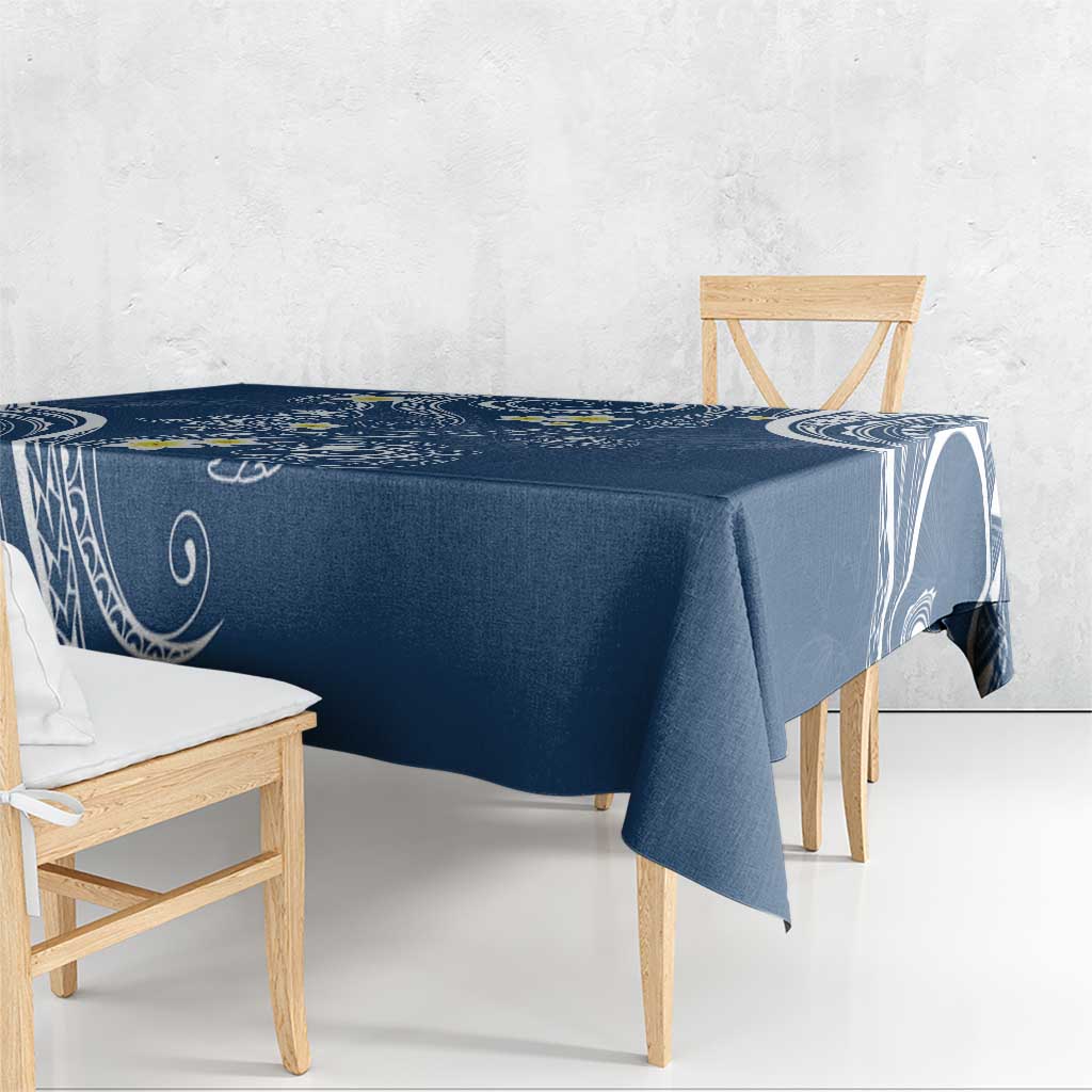 Polynesia Tribal Tablecloth Deep Blue Plumeria Tentacles
