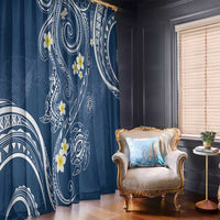 Polynesia Tribal Window Curtain Deep Blue Plumeria Tentacles