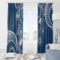 Polynesia Tribal Window Curtain Deep Blue Plumeria Tentacles