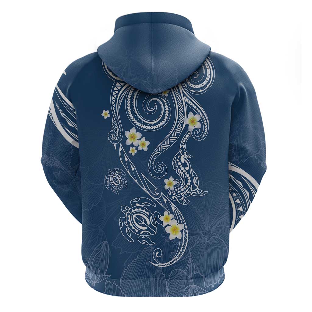 Polynesia Tribal Zip Hoodie Deep Blue Plumeria Tentacles