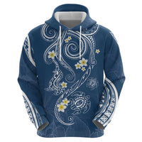 Polynesia Tribal Zip Hoodie Deep Blue Plumeria Tentacles