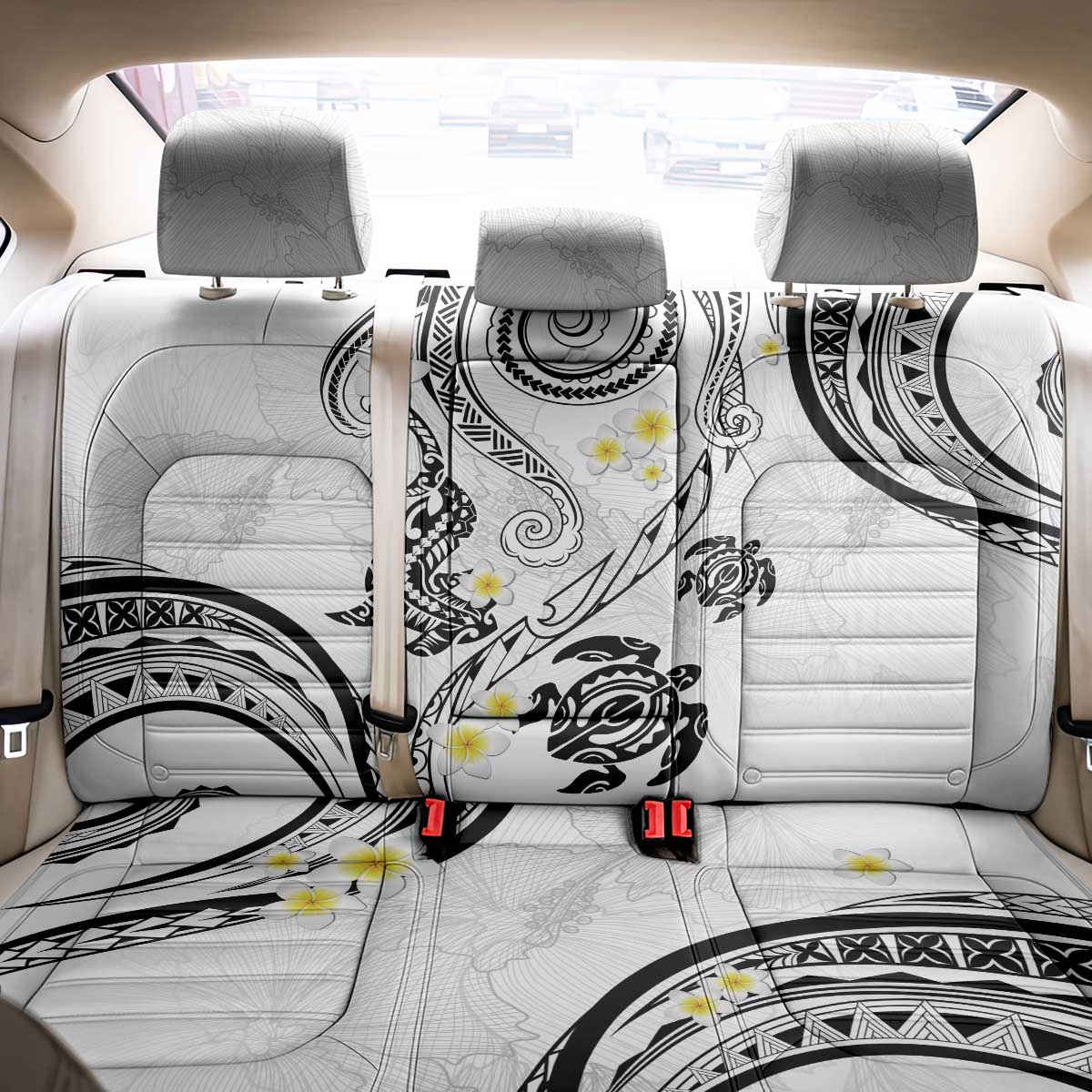 Polynesia Tribal Back Car Seat Cover White Plumeria Tentacles