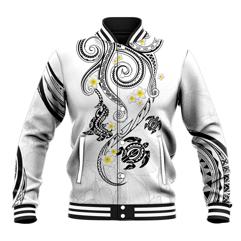 Polynesia Tribal Baseball Jacket White Plumeria Tentacles LT7 Unisex White - Polynesian Pride