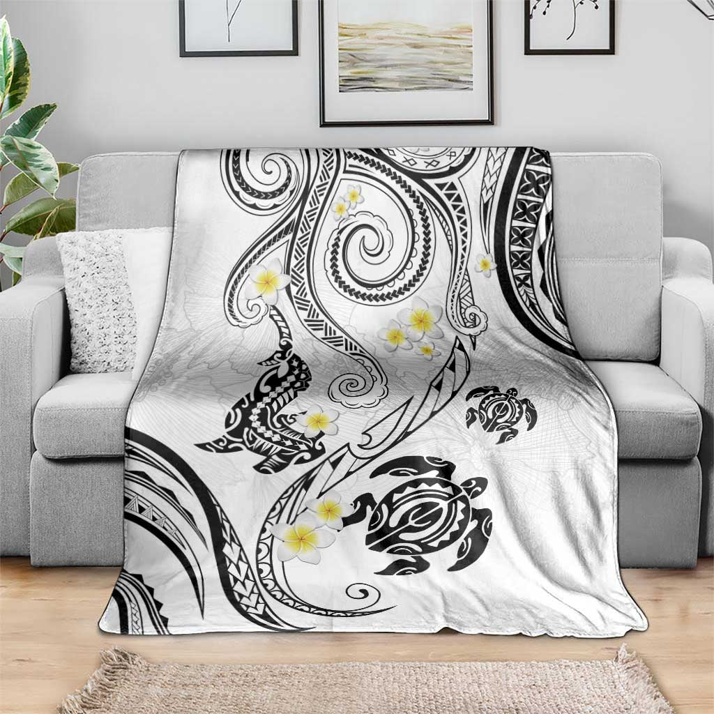 Polynesia Tribal Blanket White Plumeria Tentacles