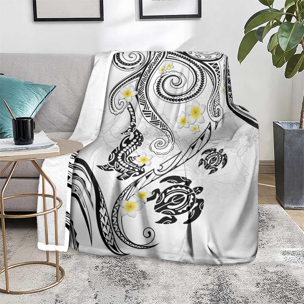 Polynesia Tribal Blanket White Plumeria Tentacles