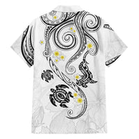 Polynesia Tribal Family Matching Off The Shoulder Long Sleeve Dress and Hawaiian Shirt White Plumeria Tentacles