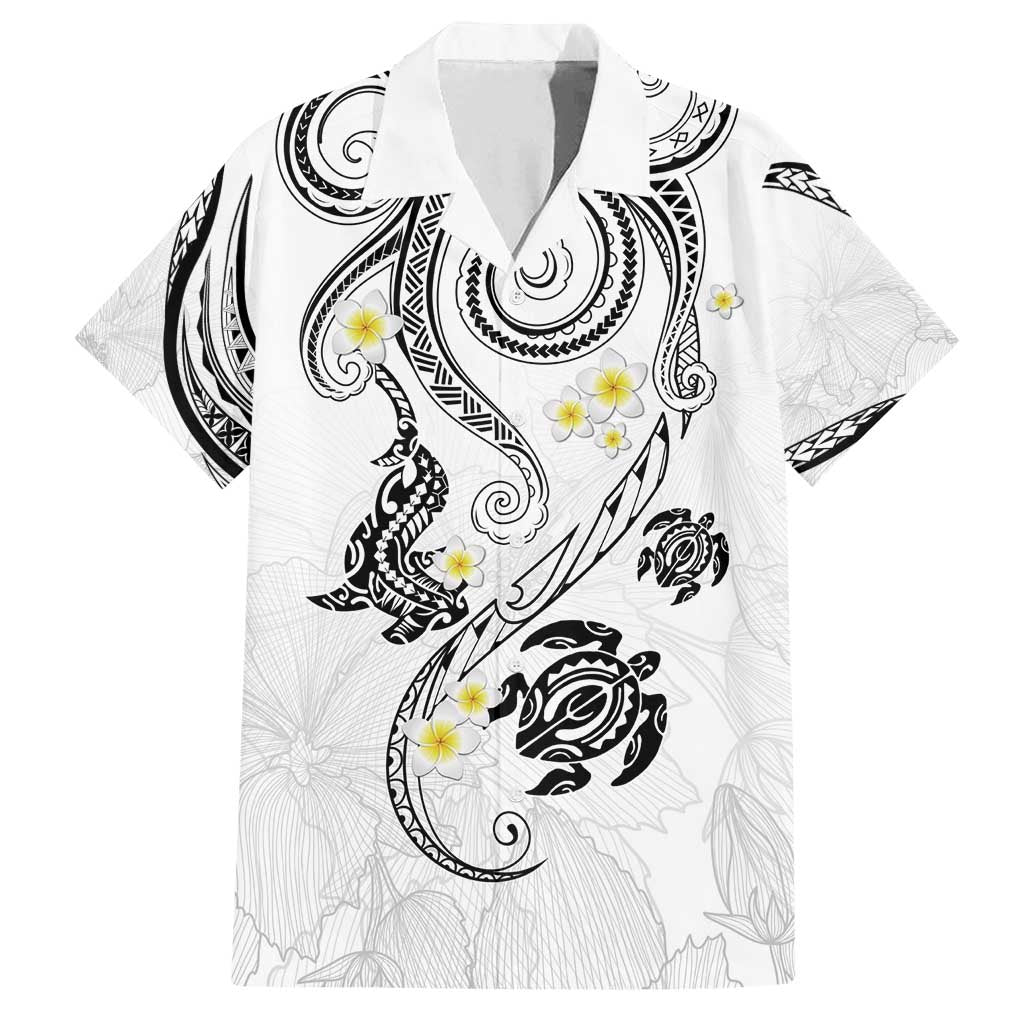 Polynesia Tribal Family Matching Off Shoulder Maxi Dress and Hawaiian Shirt White Plumeria Tentacles