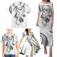 Polynesia Tribal Family Matching Puletasi and Hawaiian Shirt White Plumeria Tentacles