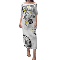 Polynesia Tribal Family Matching Puletasi and Hawaiian Shirt White Plumeria Tentacles