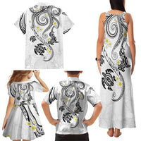 Polynesia Tribal Family Matching Tank Maxi Dress and Hawaiian Shirt White Plumeria Tentacles
