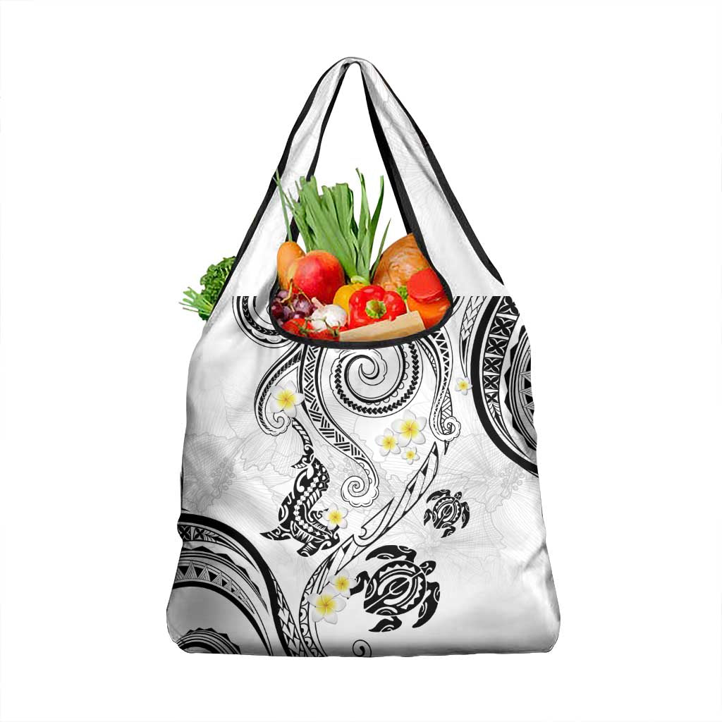 Polynesia Tribal Grocery Bag White Plumeria Tentacles