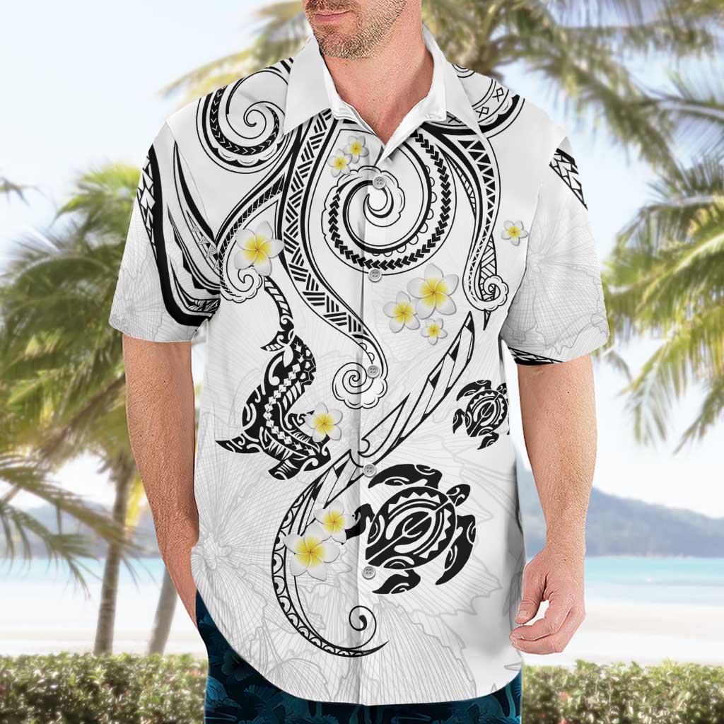 Polynesia Tribal Hawaiian Shirt White Plumeria Tentacles