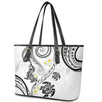Polynesia Tribal Leather Tote Bag White Plumeria Tentacles