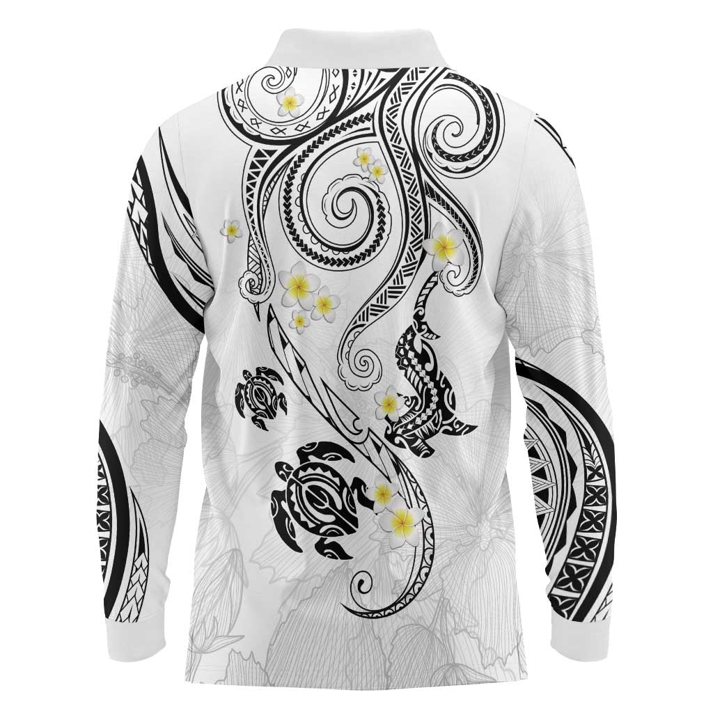 Polynesia Tribal Long Sleeve Polo Shirt White Plumeria Tentacles LT7 - Polynesian Pride