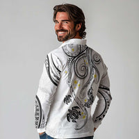 Polynesia Tribal Long Sleeve Polo Shirt White Plumeria Tentacles LT7 - Polynesian Pride