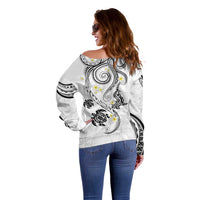 Polynesia Tribal Off Shoulder Sweater White Plumeria Tentacles