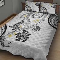 Polynesia Tribal Quilt Bed Set White Plumeria Tentacles