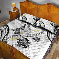 Polynesia Tribal Quilt Bed Set White Plumeria Tentacles