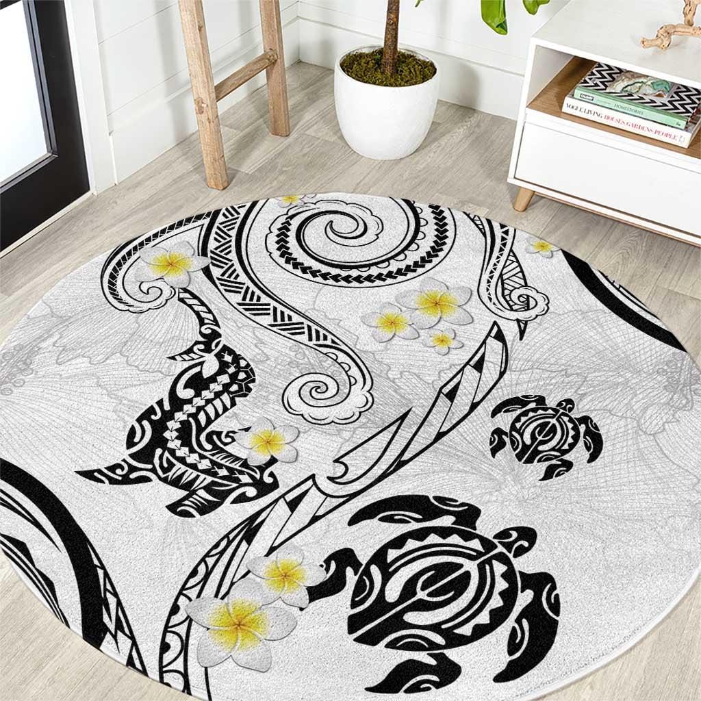 Polynesia Tribal Round Carpet White Plumeria Tentacles LT7 White - Polynesian Pride