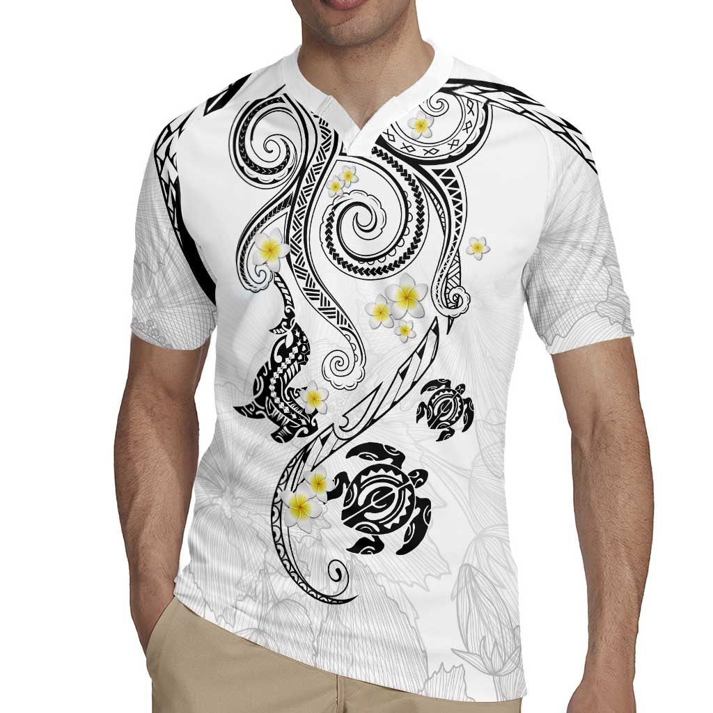 Polynesia Tribal Rugby Jersey White Plumeria Tentacles