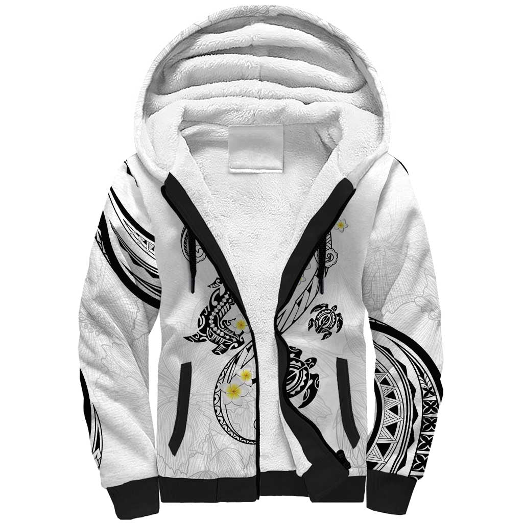Polynesia Tribal Sherpa Hoodie White Plumeria Tentacles