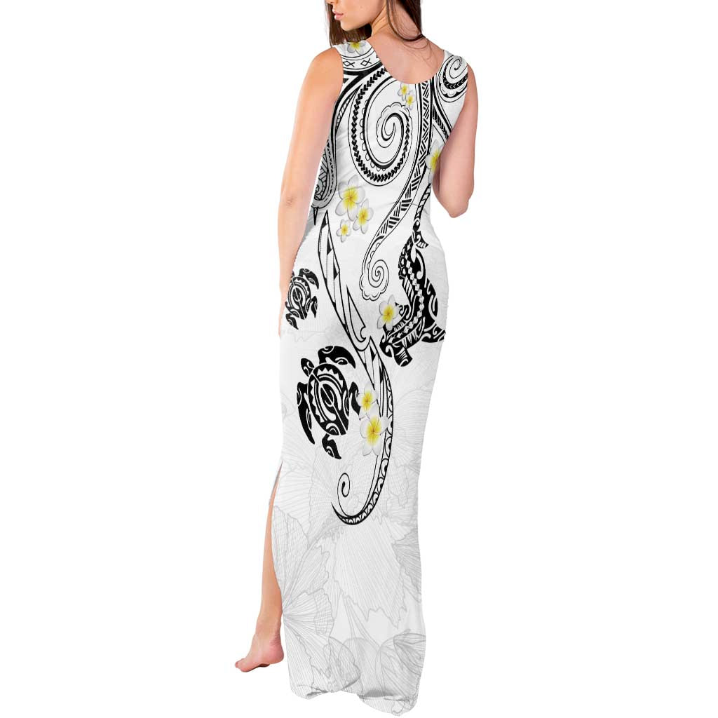 Polynesia Tribal Tank Maxi Dress White Plumeria Tentacles
