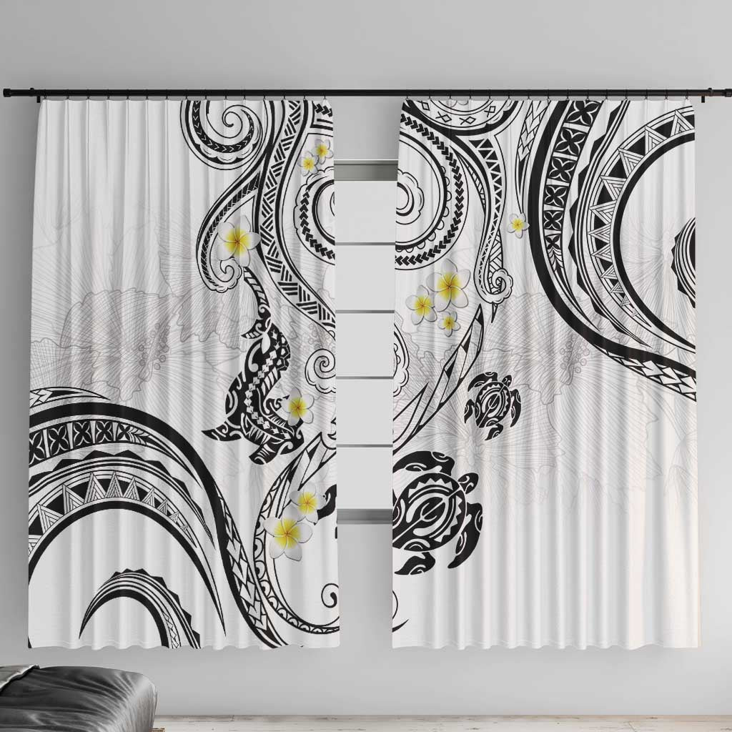 Polynesia Tribal Window Curtain White Plumeria Tentacles