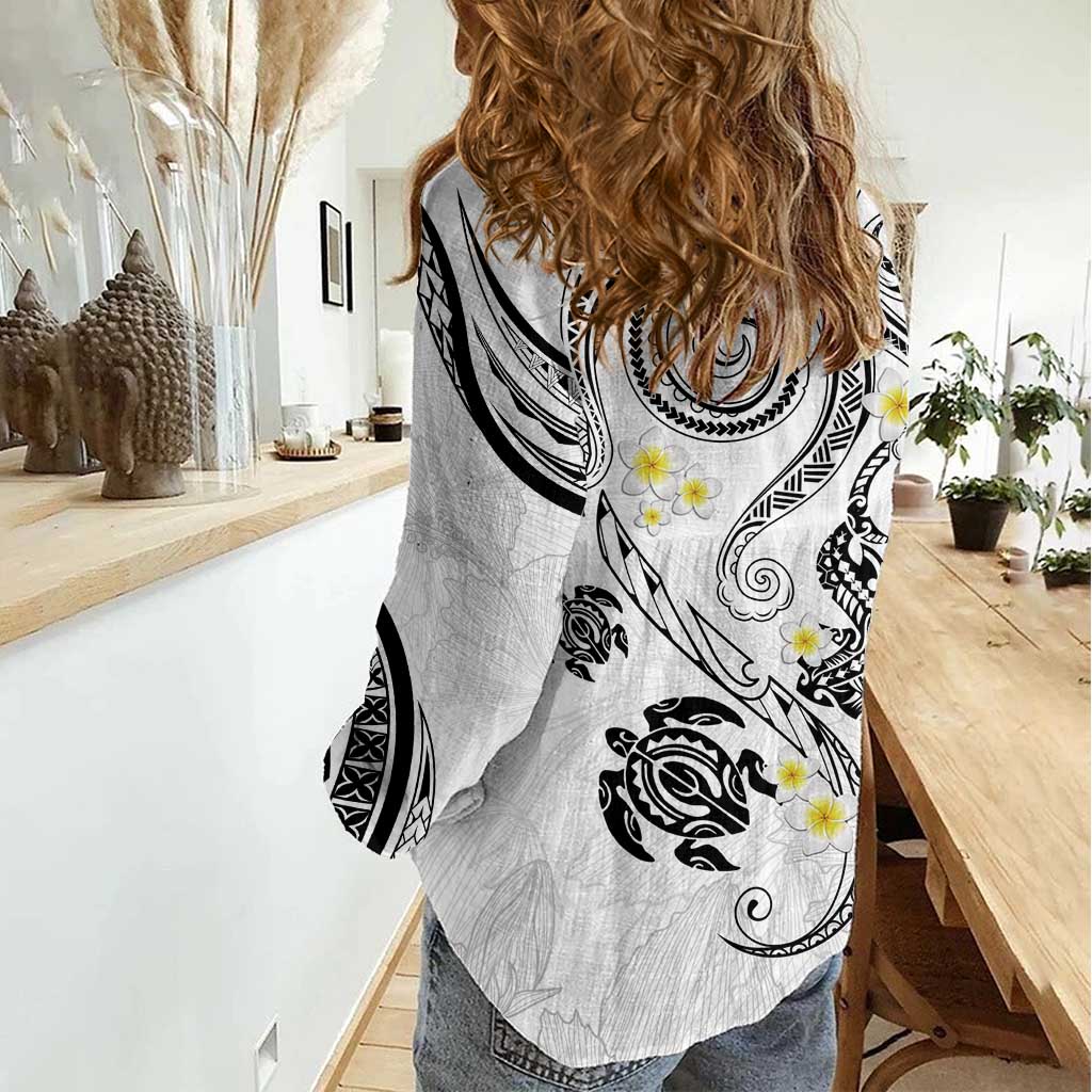 Polynesia Tribal Women Casual Shirt White Plumeria Tentacles