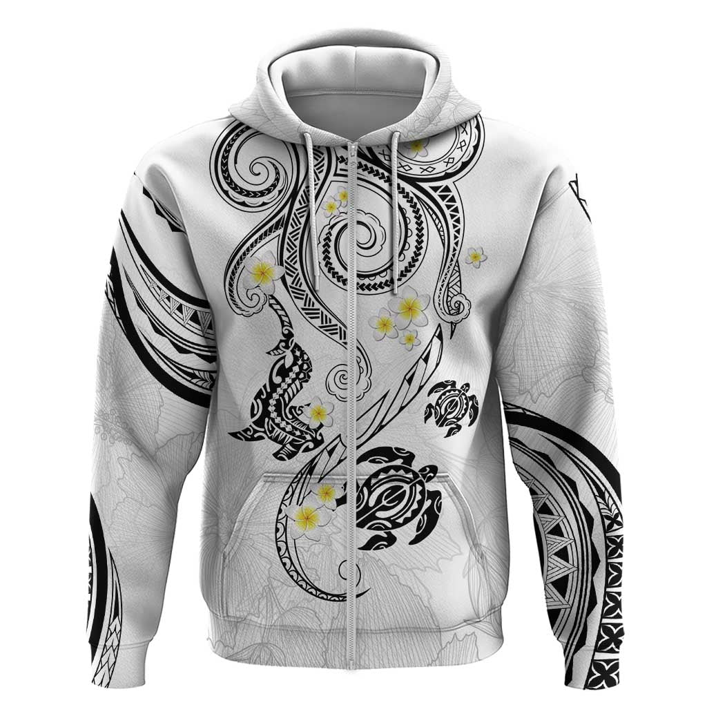 Polynesia Tribal Zip Hoodie White Plumeria Tentacles