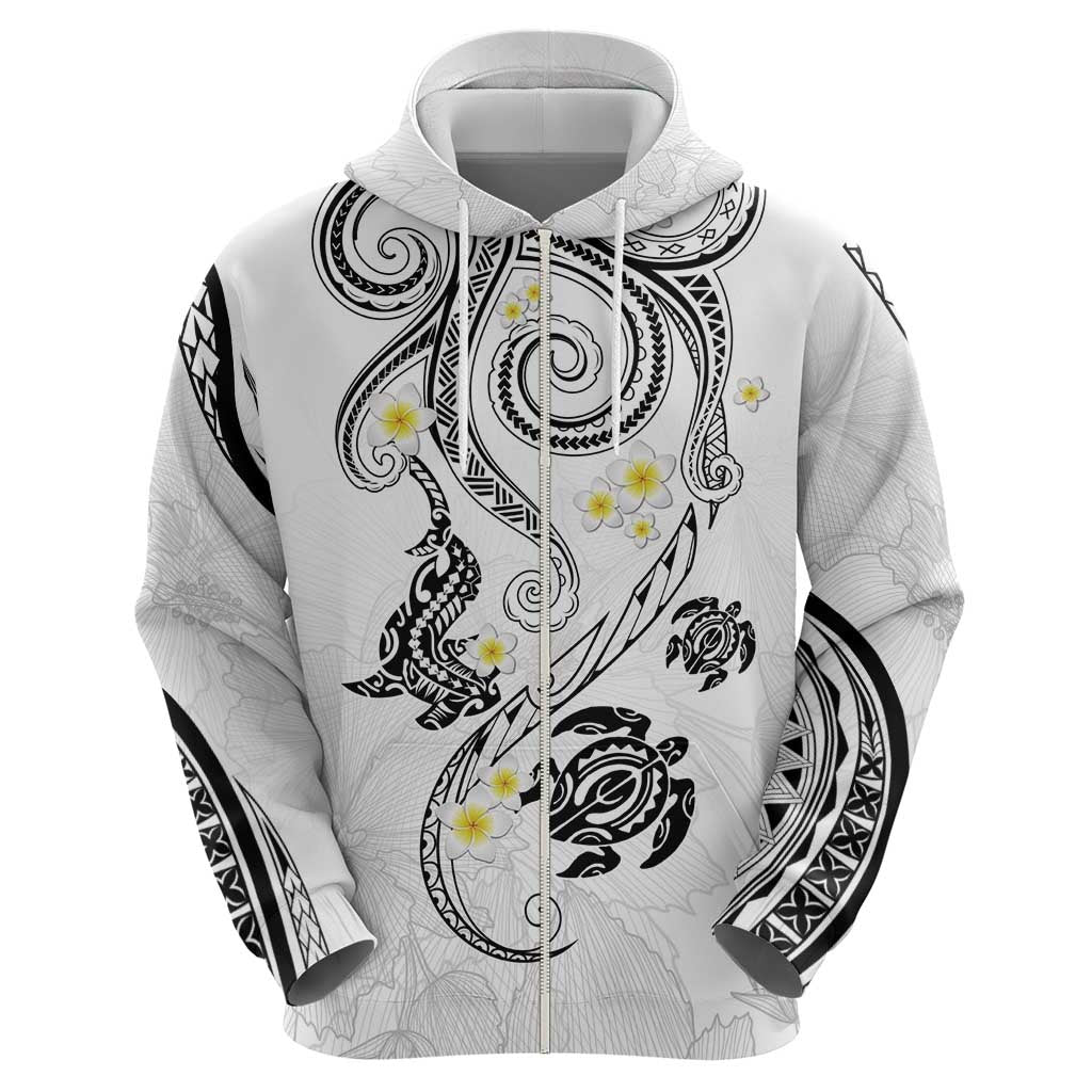Polynesia Tribal Zip Hoodie White Plumeria Tentacles