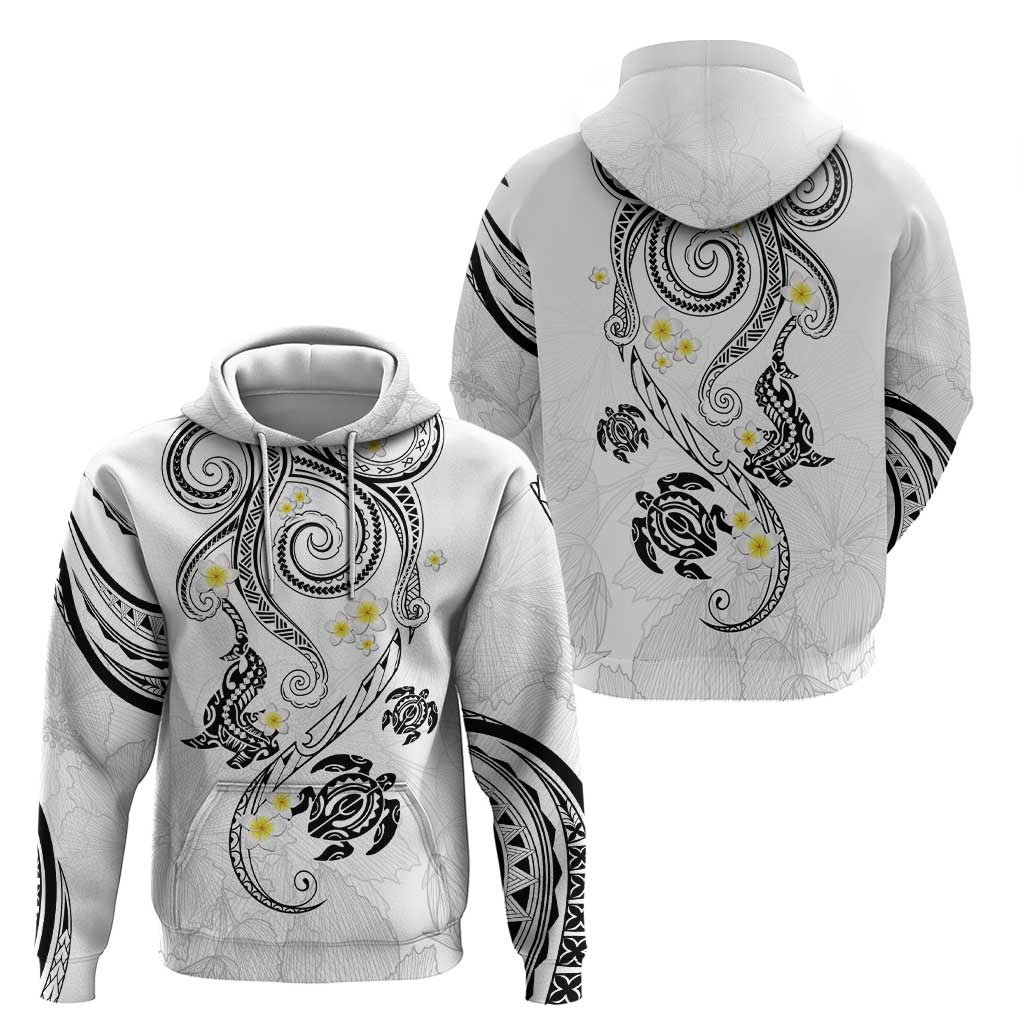 Polynesia Tribal Zip Hoodie White Plumeria Tentacles