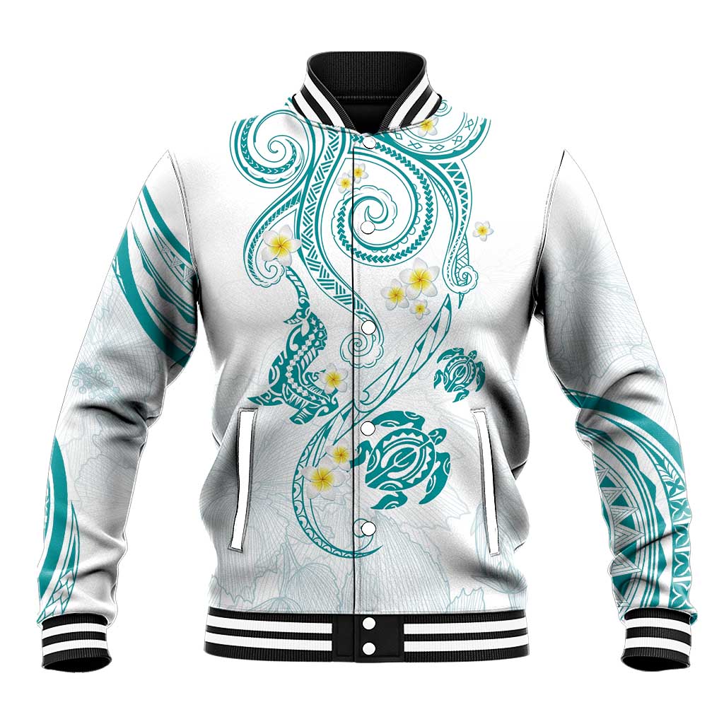 Polynesia Tribal Baseball Jacket Teal Plumeria Tentacles LT7 Unisex Teal - Polynesian Pride