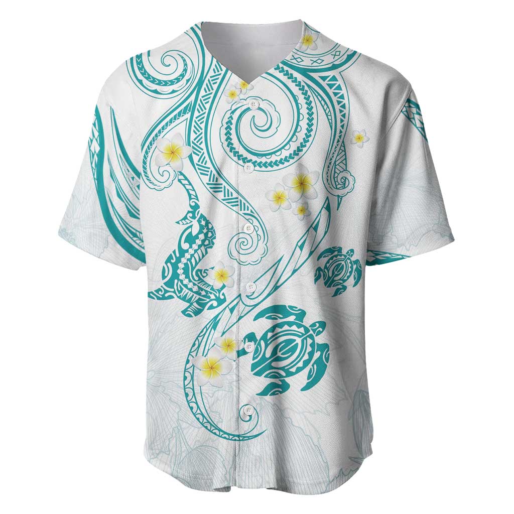 Polynesia Tribal Baseball Jersey Teal Plumeria Tentacles LT7 Teal - Polynesian Pride