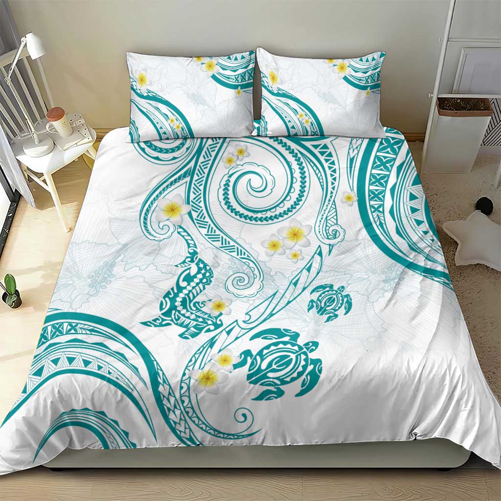 Polynesia Tribal Bedding Set Teal Plumeria Tentacles