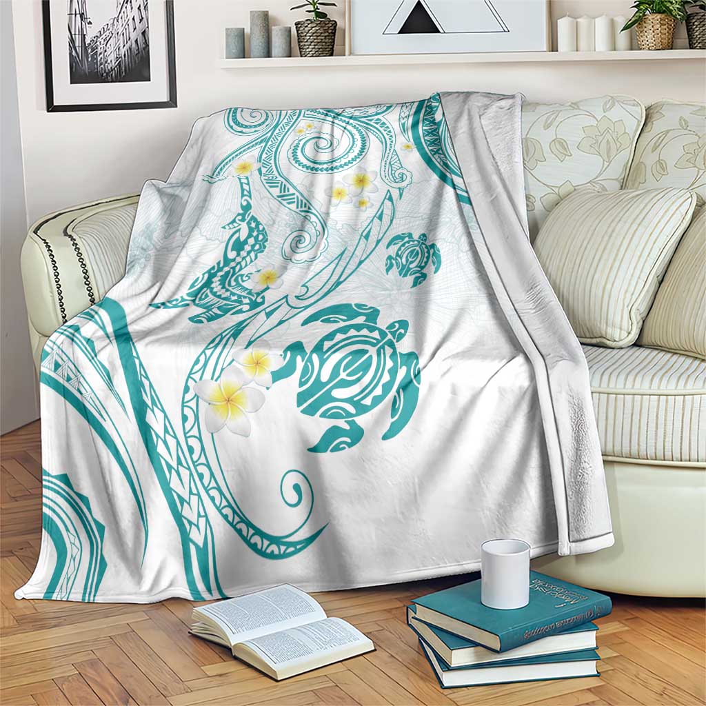 Polynesia Tribal Blanket Teal Plumeria Tentacles