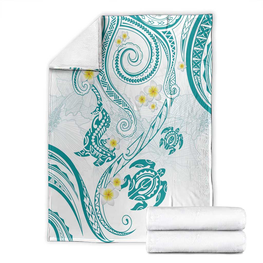 Polynesia Tribal Blanket Teal Plumeria Tentacles