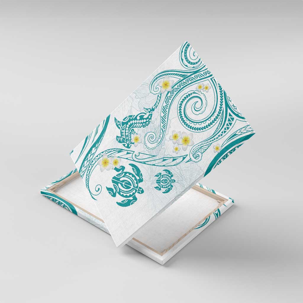 Polynesia Tribal Canvas Wall Art Teal Plumeria Tentacles