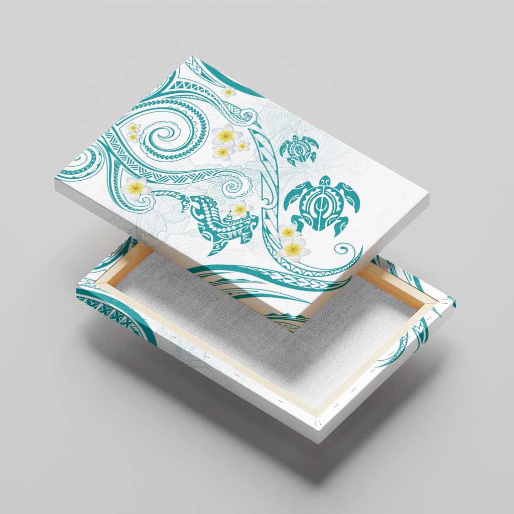 Polynesia Tribal Canvas Wall Art Teal Plumeria Tentacles