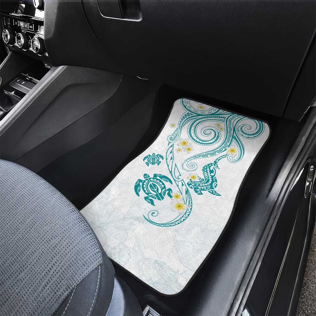 Polynesia Tribal Car Mats Teal Plumeria Tentacles
