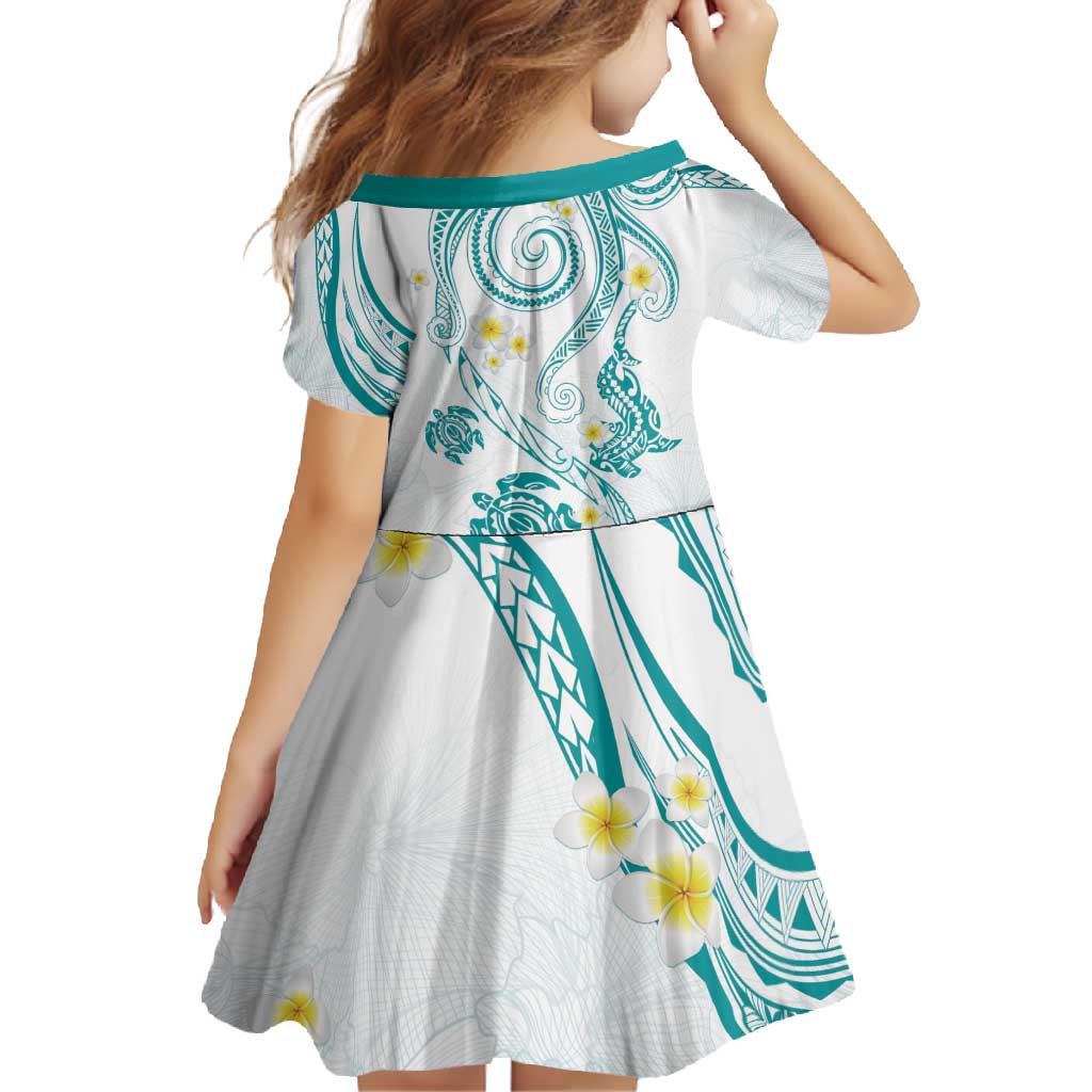 Polynesia Tribal Family Matching Short Sleeve Bodycon Dress and Hawaiian Shirt Teal Plumeria Tentacles
