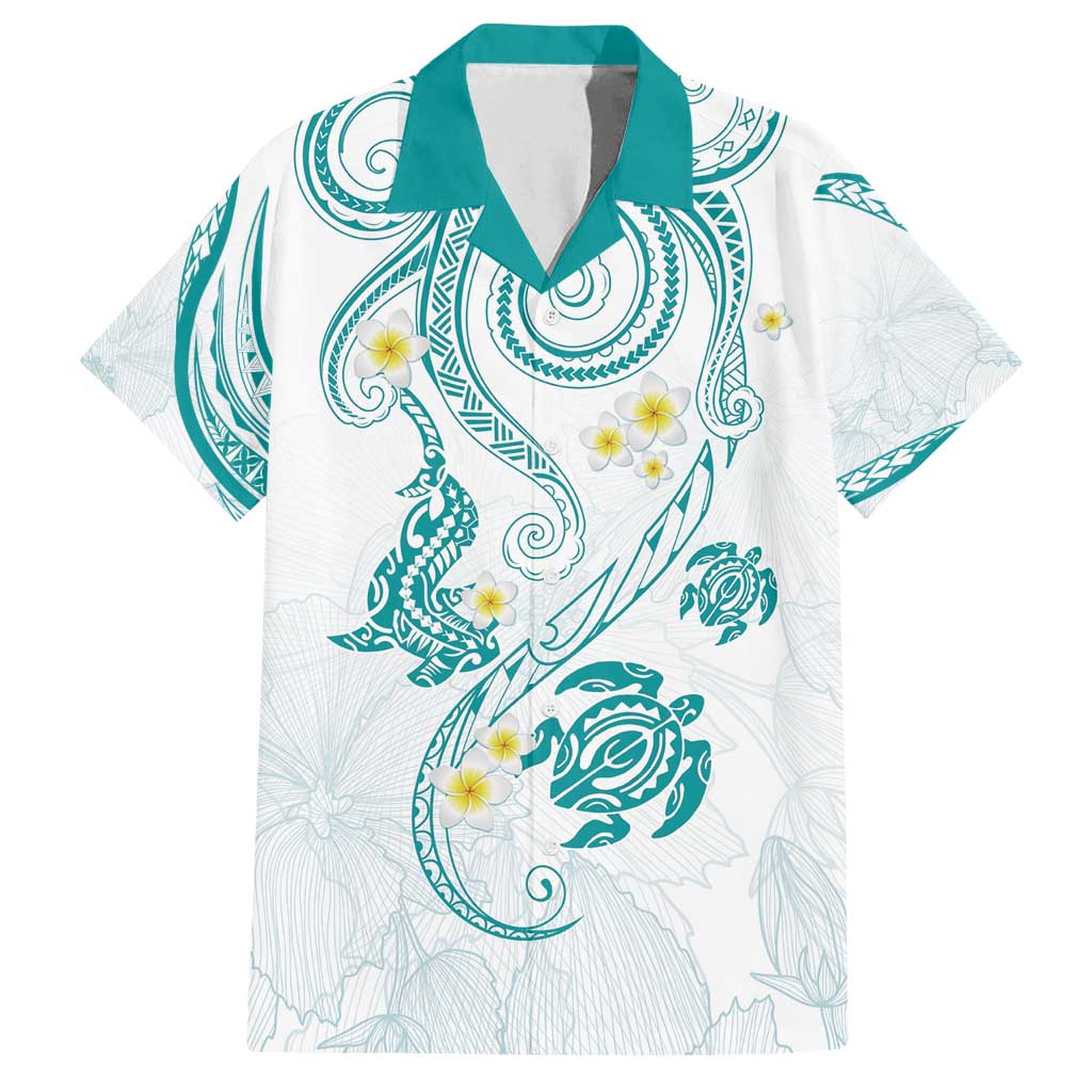 Polynesia Tribal Family Matching Tank Maxi Dress and Hawaiian Shirt Teal Plumeria Tentacles