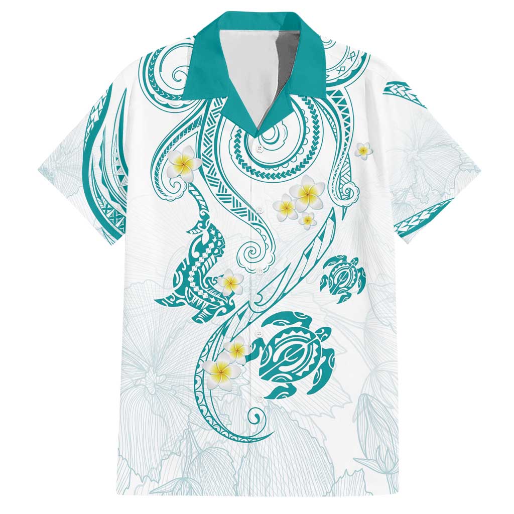 Polynesia Tribal Hawaiian Shirt Teal Plumeria Tentacles