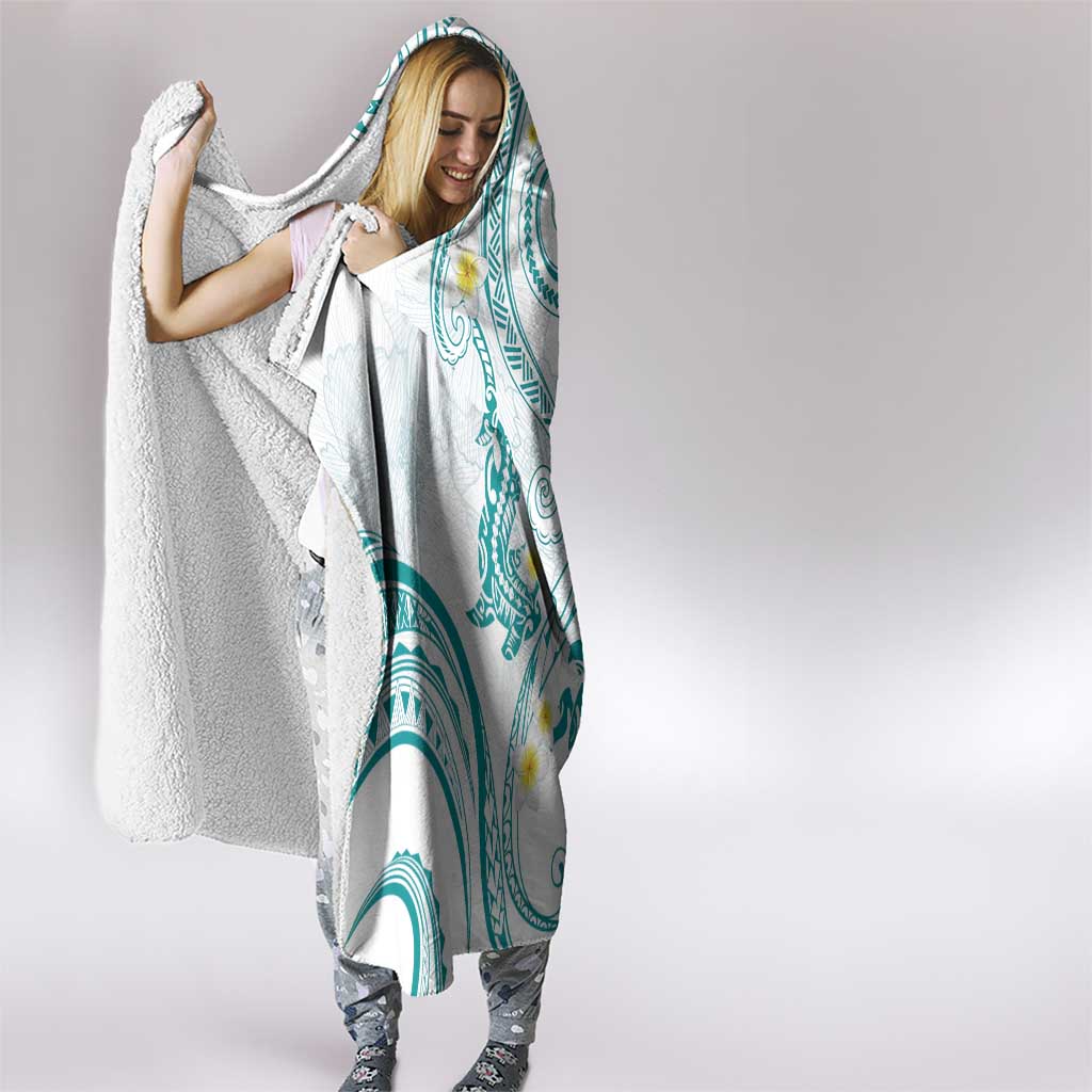 Polynesia Tribal Hooded Blanket Teal Plumeria Tentacles