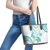 Polynesia Tribal Leather Tote Bag Teal Plumeria Tentacles