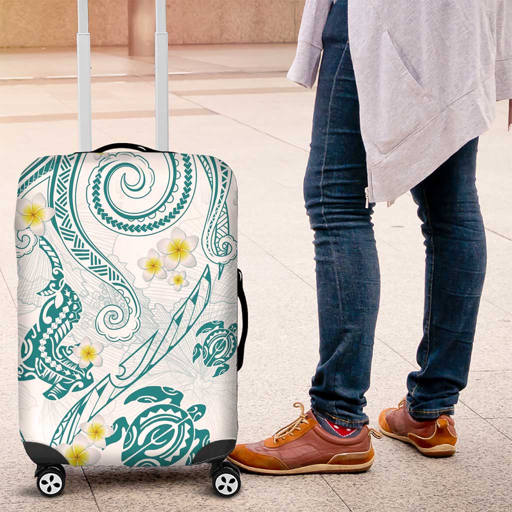 Polynesia Tribal Luggage Cover Teal Plumeria Tentacles